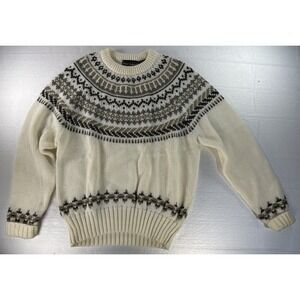 VTG Peter England Fair Isle Geometric Pattern Sweater Adult Large Ivory Ski Knit